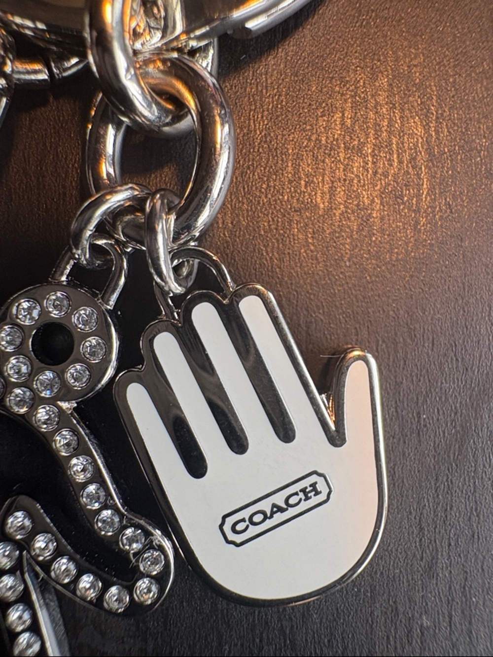 Coach Silver-Tone Crystal Figure and Enamel Hand Key Ring - Picture 2 of 5